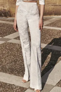 Pantalón Palazzo jacquard Blanco brocado flores novia