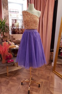 Falda de vuelo de tul lila largo midi para boda, fiesta, evento