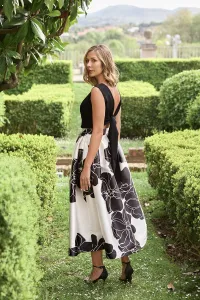 falda midi abullonada mikado blanco y negro inivtada