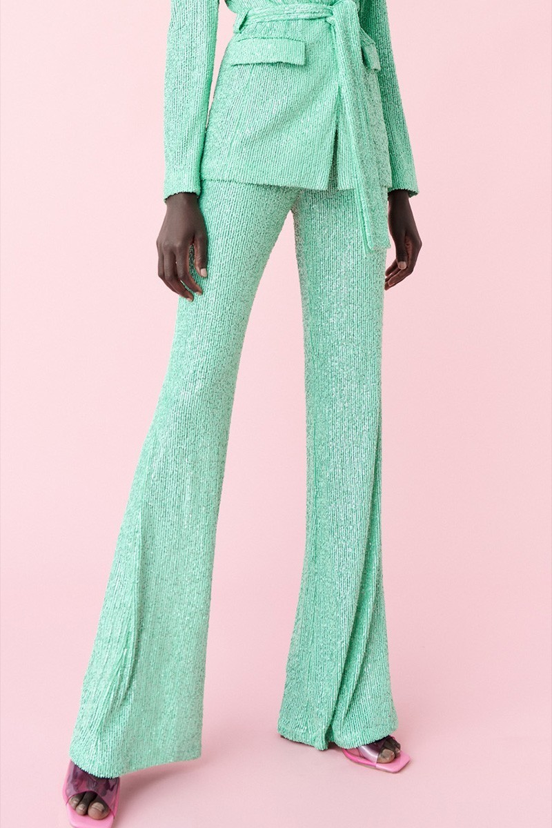 Pantalón palazzo de fiesta de lentejuelas verde aguamarina