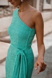 vestido largo de fiesta asimetrico de lentejuelas verde para boda