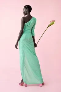 vestido largo de fiesta asimetrico de lentejuelas verde para boda