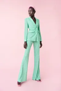 traje de fiesta de lentejuelas verde de blazer y pantalon palazzo