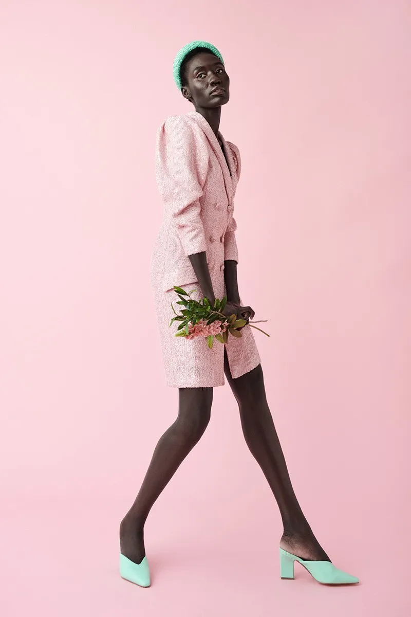 Vestido esmoquin corto de lentejuelas rosas para fiesta