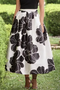 falda midi abullonada mikado blanco y negro inivtada