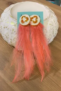 Pendientes Aplicación Blanca y Dorada y Plumas Coral