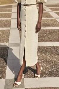 Falda recta joya en chanel blanco roto