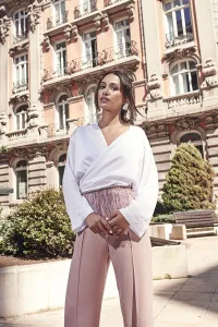 Pantalon palazzo rosa con talle alto