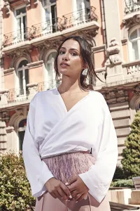 Pantalon palazzo rosa con talle alto