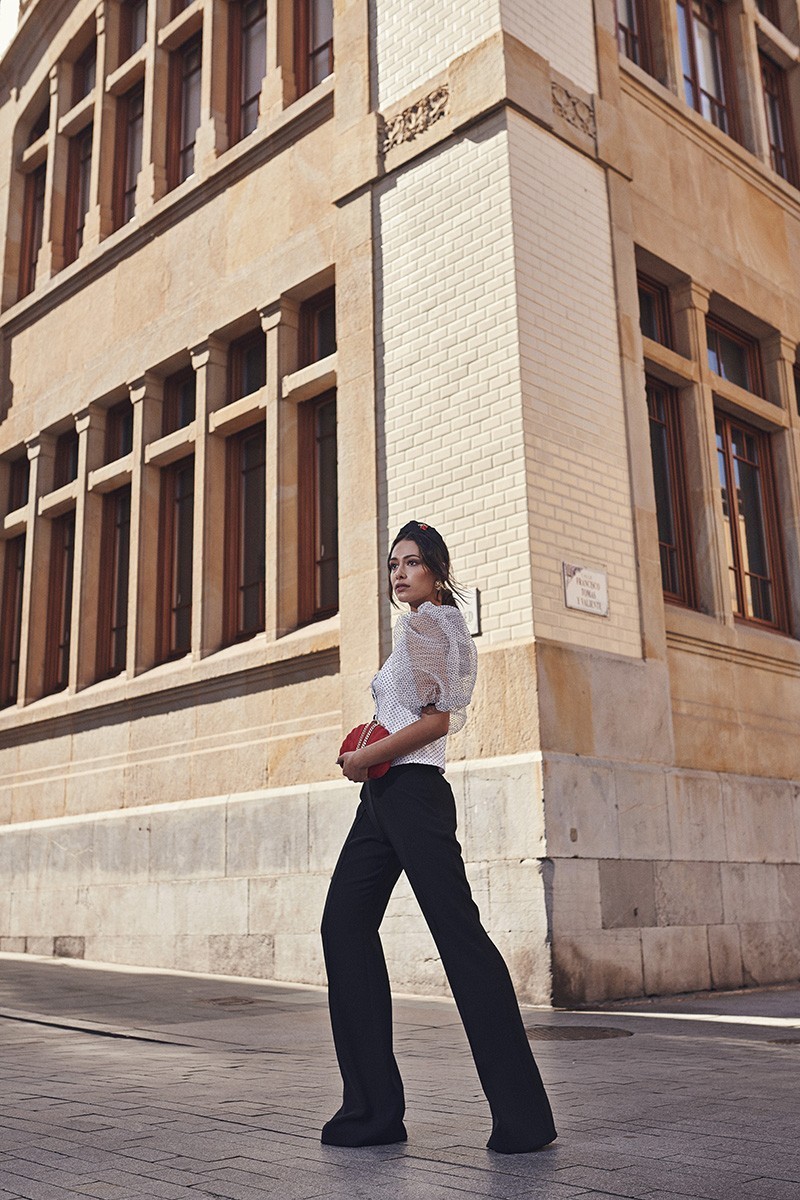 Pantalon palazzo negro con talle alto