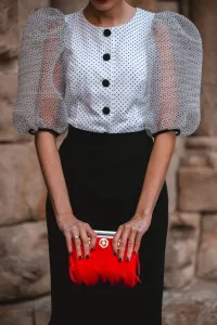Blusa de fiesta con mangas abullonadas de plumetti