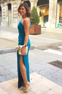 Vestido Largo Drapeado Azul Isa