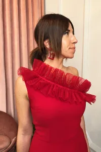 Vestido de fiesta largo rojo asimetrico para boda noche