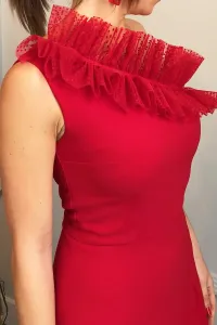 Vestido de fiesta largo rojo asimetrico para boda noche