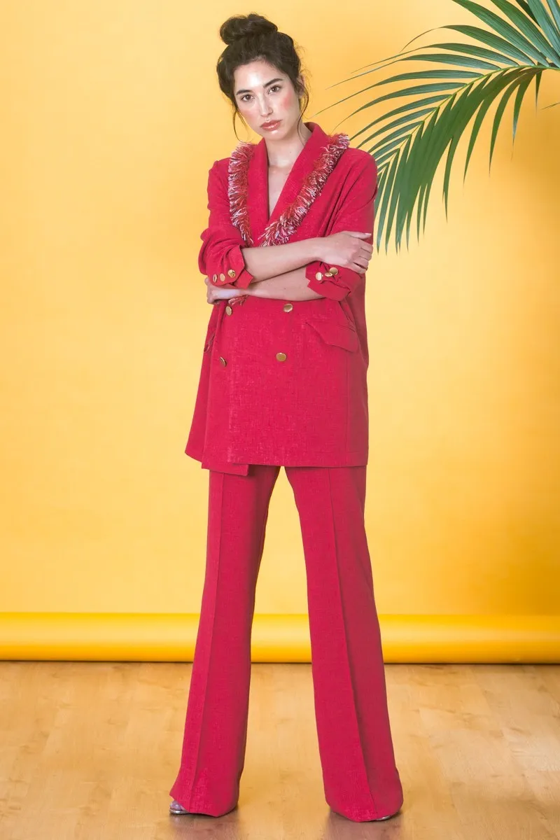 Traje de chaqueta con pantalon de rafia con flecos