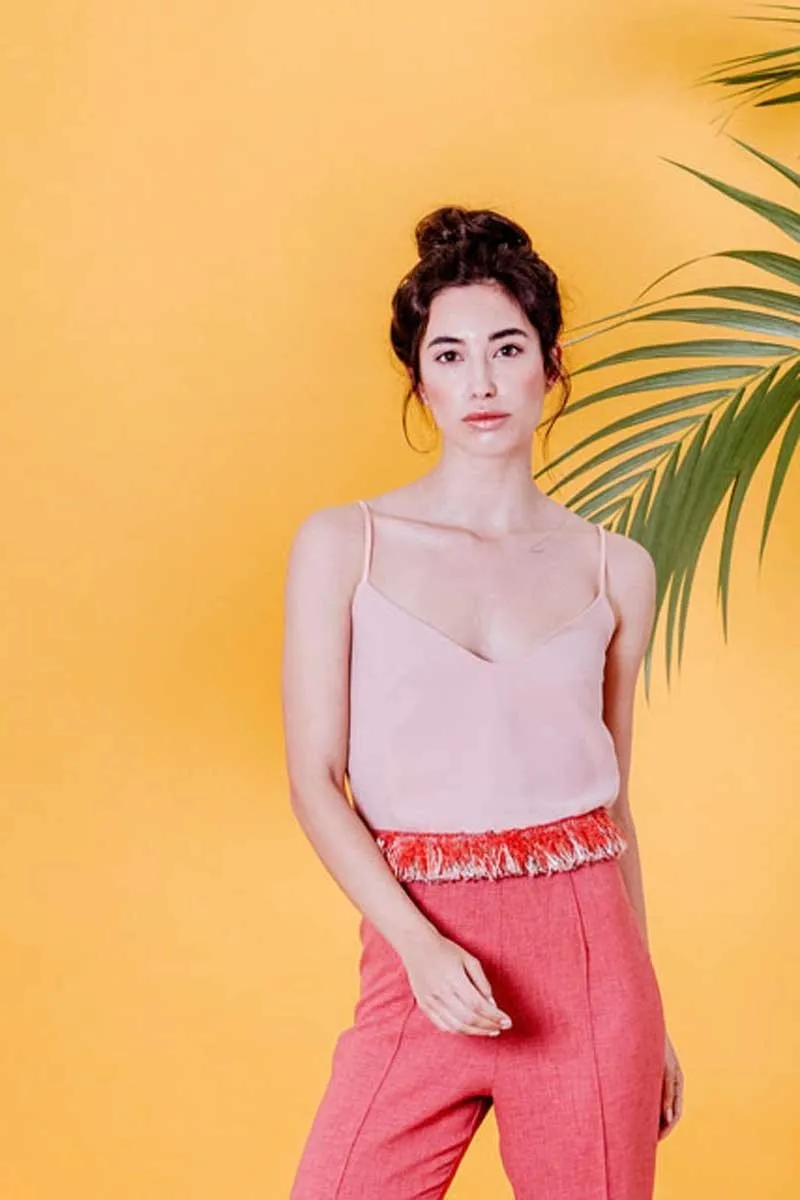 Top de fiesta lencero en crepe rosa palo