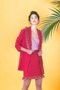 Top de fiesta lencero en crepe rosa palo