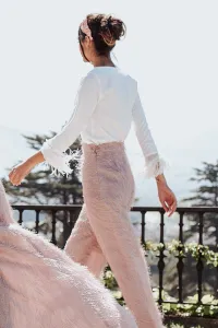 Pantalon palazzo rosa palo de flecos para invitadas