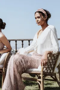 Pantalon palazzo rosa palo de flecos para invitadas