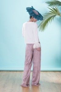 Pantalon palazzo rosa palo de flecos para invitadas