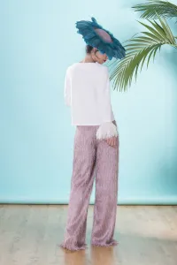 Pantalon palazzo rosa palo de flecos para invitadas