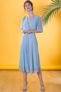 Vestido de gasa midi fluido con media manga para bautizo o comunion