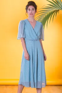 Vestido de gasa midi fluido con media manga para bautizo o comunion