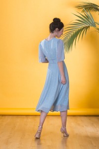 Vestido de gasa midi fluido con media manga para bautizo o comunion