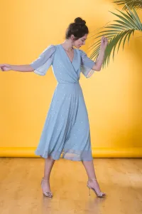 Vestido de gasa midi fluido con media manga para bautizo o comunion