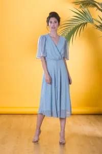 Vestido de gasa midi fluido con media manga para bautizo o comunion
