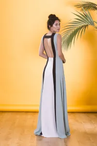 Vestido largo de invitada boda colour block con escote espalda y