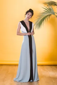 Vestido largo de invitada boda colour block con escote espalda y