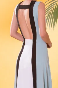 Vestido largo de invitada boda colour block con escote espalda y