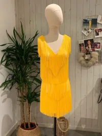 vestido corto de fiesta con flecos verde agua bicolor
