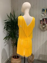 vestido corto de fiesta con flecos verde agua bicolor
