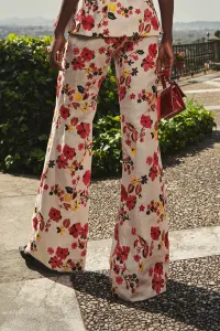 Pantalón Palazzo lino beige bordado flores para invitada boda