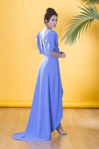 mono largo pitillo azul con sobrefalda escote en pico con lazo