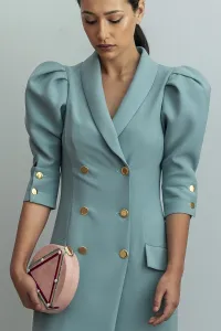 Bolso ante rosa con cintas de terciopelo y perlas blancas