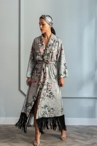 kimono con flecos y manga larga estampado