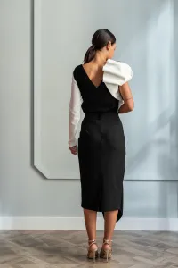 falda midi asimetrica blanca y negra