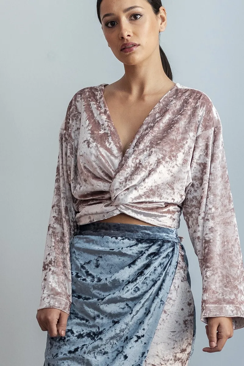 blusa rosa multiposicion terciopelo