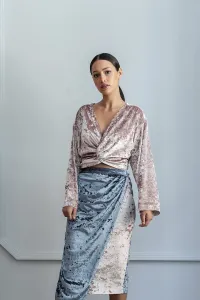 blusa rosa multiposicion terciopelo