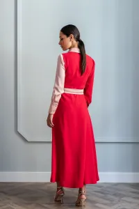 vestido midi de corte camisero rojo y rosa