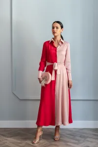 vestido midi de corte camisero rojo y rosa