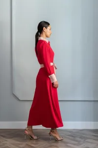 vestido midi de corte camisero rojo y rosa