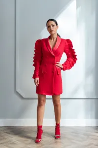 vestido corto esmoquin rojo con volantes en la manga
