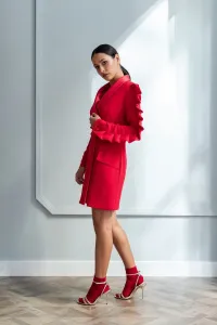 vestido corto esmoquin rojo con volantes en la manga