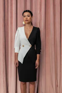 vestido corto peplum blanco y negro