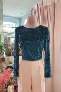 blusas mostaza con espalda y lazada espalda de terciopelo