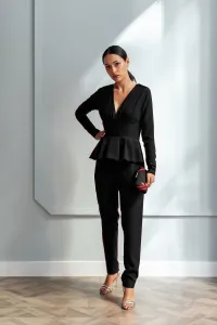 mono largo pitillo con peplum rojo